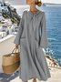 Women's Long Sleeve Spring/Fall Blue Plain Split Joint Crew Neck Daily Going Out Vintage Maxi A-Line Tank Dress