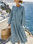 Women's Long Sleeve Spring/Fall Blue Plain Split Joint Crew Neck Daily Going Out Vintage Maxi A-Line Tank Dress