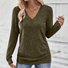 Women Plain V Neck Casual Long Sleeve T-shirt