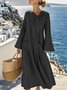 Women's Long Sleeve Spring/Fall Blue Plain Split Joint Crew Neck Daily Going Out Vintage Maxi A-Line Tank Dress
