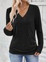 Women Plain V Neck Casual Long Sleeve T-shirt