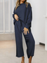Women's Embossed Plain Daily Going Out Two-Piece Set White Casual Spring/Fall Top With Pants Matching Set