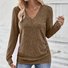 Women Plain V Neck Casual Long Sleeve T-shirt