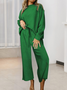 Women's Embossed Plain Daily Going Out Two-Piece Set White Casual Spring/Fall Top With Pants Matching Set