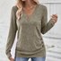 Women Plain V Neck Casual Long Sleeve T-shirt