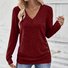 Women Plain V Neck Casual Long Sleeve T-shirt