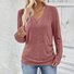 Women Plain V Neck Casual Long Sleeve T-shirt