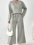 Women's Embossed Plain Daily Going Out Two-Piece Set White Casual Spring/Fall Top With Pants Matching Set