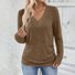 Women Plain V Neck Casual Long Sleeve T-shirt