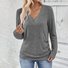 Women Plain V Neck Casual Long Sleeve T-shirt