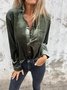 Women's Long Sleeve Shirt Spring/Fall Coffee Plain Split Joint Pleuche V Neck Daily Going Out Casual Top