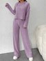 Women's Embossed Plain Daily Going Out Two-Piece Set Purple Casual Spring/Fall Top With Pants Matching Set