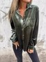 Women's Long Sleeve Shirt Spring/Fall Coffee Plain Split Joint Pleuche V Neck Daily Going Out Casual Top