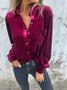 Women's Long Sleeve Shirt Spring/Fall Coffee Plain Split Joint Pleuche V Neck Daily Going Out Casual Top