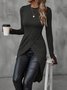 Women Plain Crew Neck Vintage Long Sleeve T-shirt