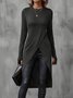 Women Plain Crew Neck Vintage Long Sleeve T-shirt