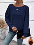 Women Plain Crew Neck Vintage Long Sleeve T-shirt