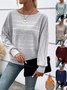 Women Plain Crew Neck Vintage Long Sleeve T-shirt