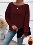 Women Plain Crew Neck Vintage Long Sleeve T-shirt