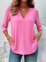 Women Plain V Neck Casual Long Sleeve T-shirt