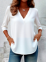 Women Plain V Neck Casual Long Sleeve T-shirt