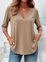 Women Plain V Neck Casual Long Sleeve T-shirt