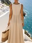 Women's Short Sleeve Summer Light Khaki Plain Split Joint V Neck Daily Going Out Vintage Maxi A-Line Tank Dress
