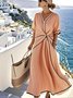 Women's Short Sleeve Summer Light Khaki Plain Split Joint V Neck Daily Going Out Vintage Maxi A-Line Tank Dress