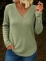 Women Plain V Neck Casual Long Sleeve T-shirt