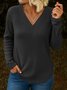 Women Plain V Neck Casual Long Sleeve T-shirt