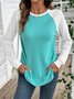 Women Color Block Crew Neck Casual Long Sleeve T-shirt