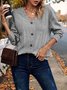 Women Plain V Neck Casual Long Sleeve T-shirt