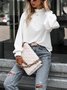 Women Geometric Stand Collar Vintage Long Sleeve T-shirt