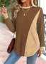 Women Color Block Crew Neck Casual Long Sleeve T-shirt