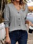 Women Plain V Neck Casual Long Sleeve T-shirt
