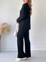 Women's Embossed Plain Daily Going Out Two-Piece Set Apricot Casual Spring/Fall Top With Pants Matching Set