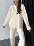 Women's Embossed Plain Daily Going Out Two-Piece Set Apricot Casual Spring/Fall Top With Pants Matching Set