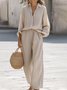 Women's Split Joint Plain Daily Going Out Two-Piece Set Khaki Casual Spring/Fall Top With Pants Matching Set