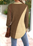 Women Color Block Crew Neck Casual Long Sleeve T-shirt