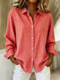 Women's Long Sleeve Shirt Spring/Fall Red Striped Buckle Shirt Collar Regular Sleeve Daily Going Out Casual Top