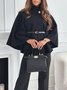 Urban Loose Split Joint Dolman Sleeve Plain Cloak With Belt