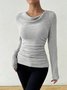 Women Plain Cowl Neck Urban Long Sleeve T-shirt