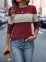 Women Color Block Crew Neck Urban Long Sleeve T-shirt