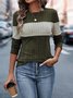 Women Color Block Crew Neck Urban Long Sleeve T-shirt
