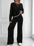 Casual Color Block Crew Neck Two-Piece Set