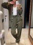 Casual Plain V Neck Two-Piece Set