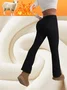 Women's  Elastic Waist H-Line Flare Pants Daily Going Out Pants Black Casual Split Joint Plain Spring/Fall Pants