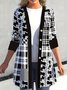 Casual Diamond Geometric Pattern Digital Printing Patchwork Collarless Loose Cardigan