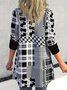 Casual Diamond Geometric Pattern Digital Printing Patchwork Collarless Loose Cardigan