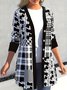 Casual Diamond Geometric Pattern Digital Printing Patchwork Collarless Loose Cardigan